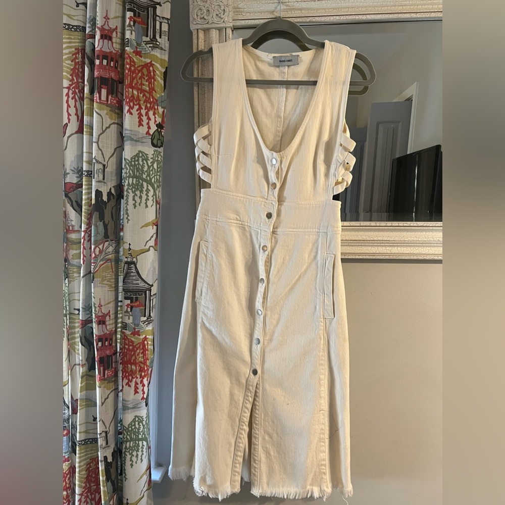 Rachel Comey stretch white dress with side detail.
